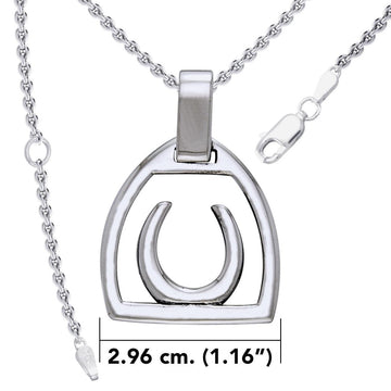 Horseshoe Stirrup Silver Pendant with Chain Set TSE966 - Jewelry